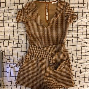 Zara TRF Orange Houndstooth Romper